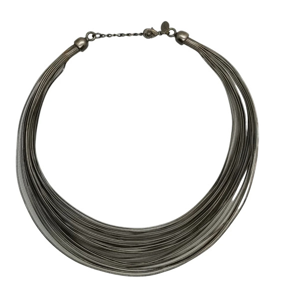 EXPRESS MULTILAYERED SILVERTONED STEEL WIRE COLLAR NECKLACE - Picture 3 of 5